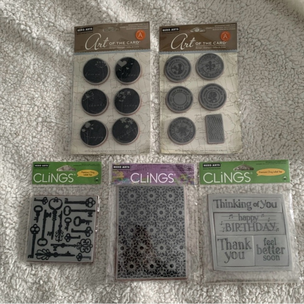 Hero Arts Clings Stamps Set of 5 New in Packages Black Rubber Creative
